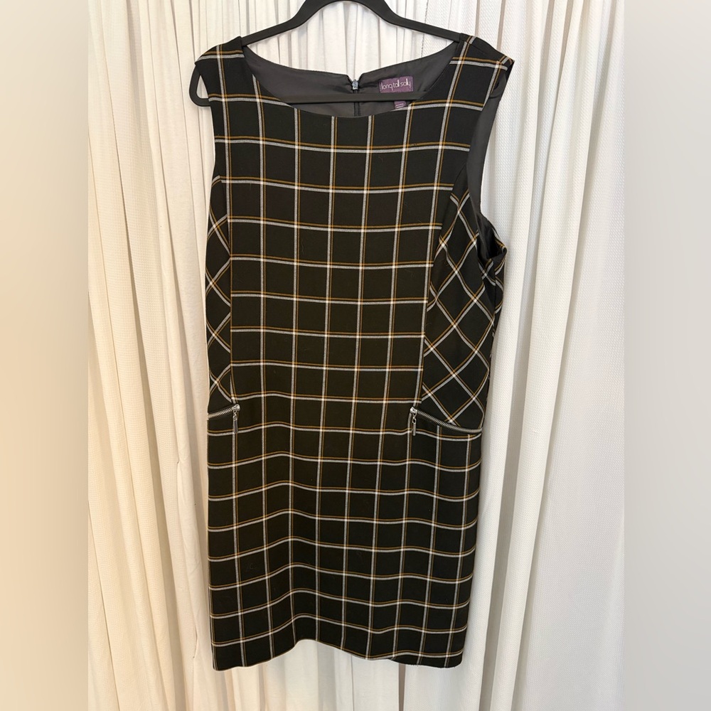 Long Tall Sally Black and Gold Plaid Checkered Midi Dress sz 20
